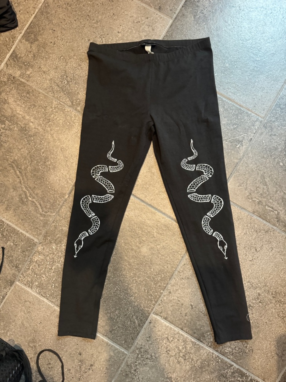 Black Leggings with White Snake Print